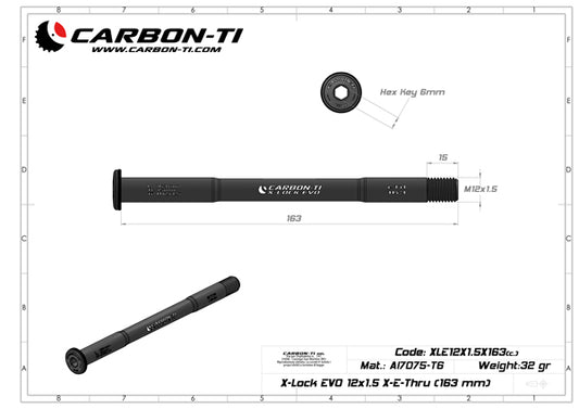 Carbon-Ti X-Lock EVO 12x1.5 X-E-Thru (163 mm) Rear Thru-Axle