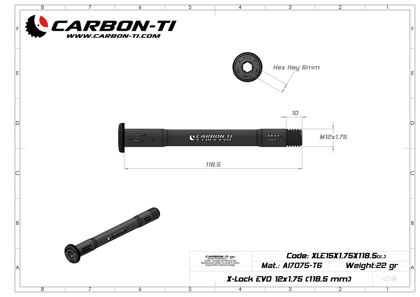 Carbon-Ti X-Lock EVO 12x1.75 (118.5 mm) Front Thru-Axle