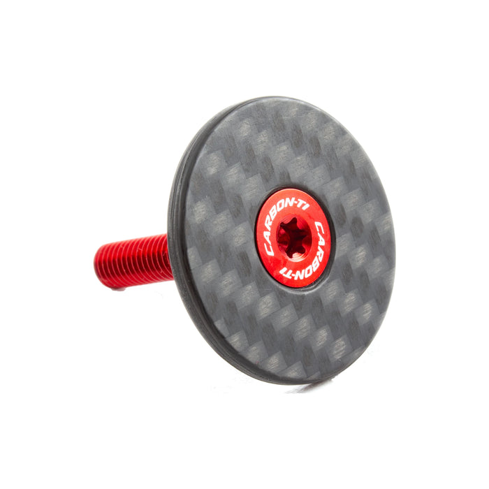 Carbon-Ti X-Cap Carbon Matte stem cap in Red.