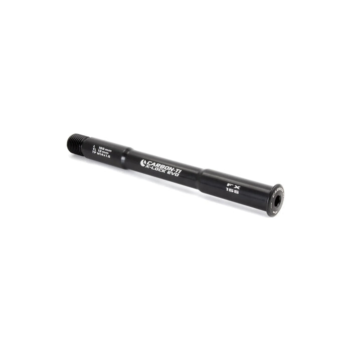 Carbon-Ti X-Lock EVO thru-axle, 15x1.5, 155 mm, for Fox Boost forks, in Black.