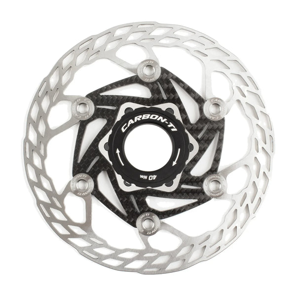 Carbon-Ti X-Rotor SteelCarbon 3 140 mm Center Lock brake rotor, three-quarter view.