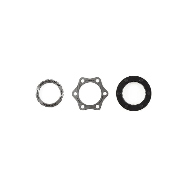 Carbon-Ti X-Rotor X-AFS Adapter Kit: the lockring, the protection plate and the adapter.
