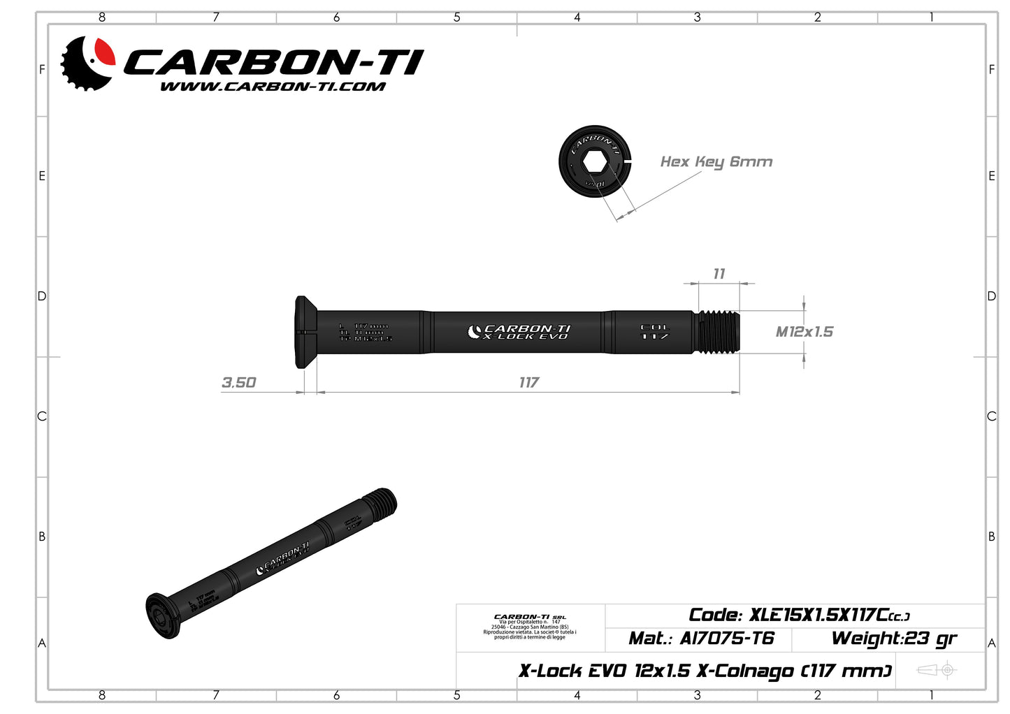 Carbon-Ti X-Lock EVO 12x1.5 X-Colnago (117 mm) Front Thru-Axle
