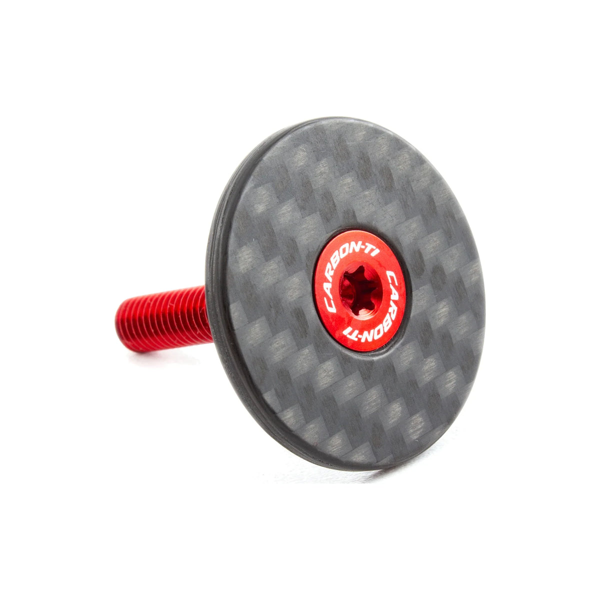 Carbon-Ti X-Cap Carbon Matte stem cap in Red.
