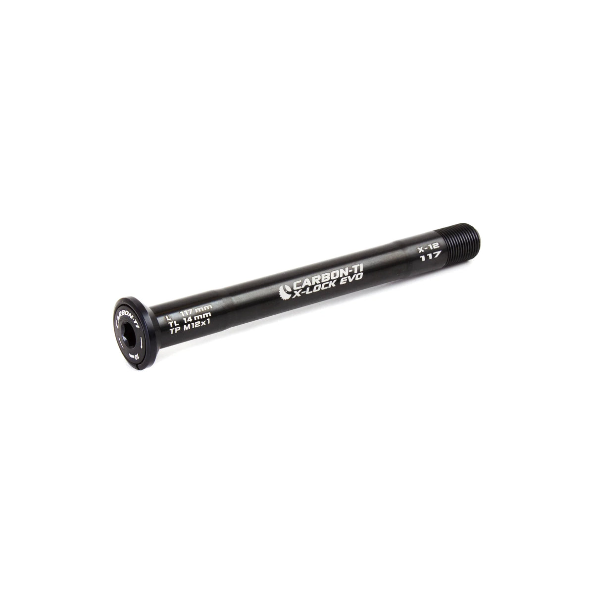 Carbon-Ti X-Lock EVO thru-axle, 12x1.0, 117 mm, in Black.