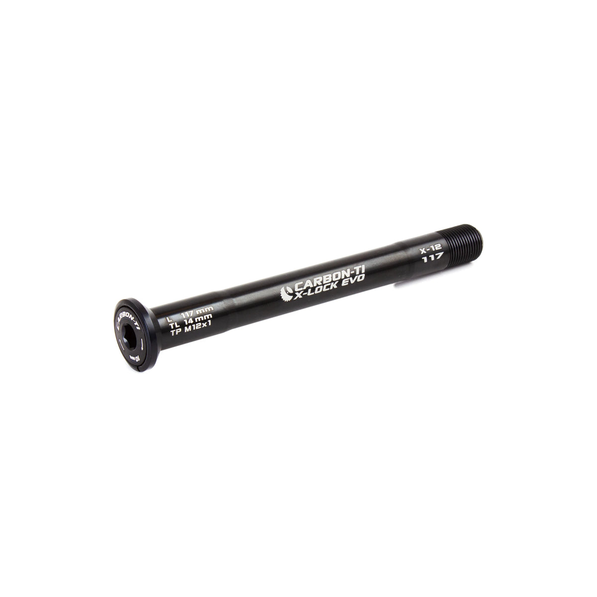 Carbon-Ti X-Lock EVO thru-axle, 12x1.0, 117 mm, in Black.