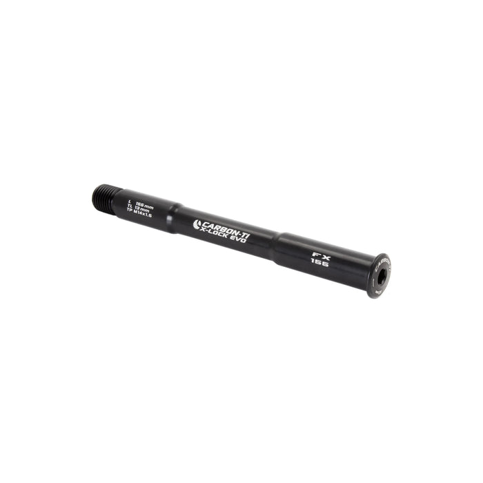 Carbon-Ti X-Lock EVO thru-axle, 15x1.5, 155 mm, for Fox Boost forks, in Black.