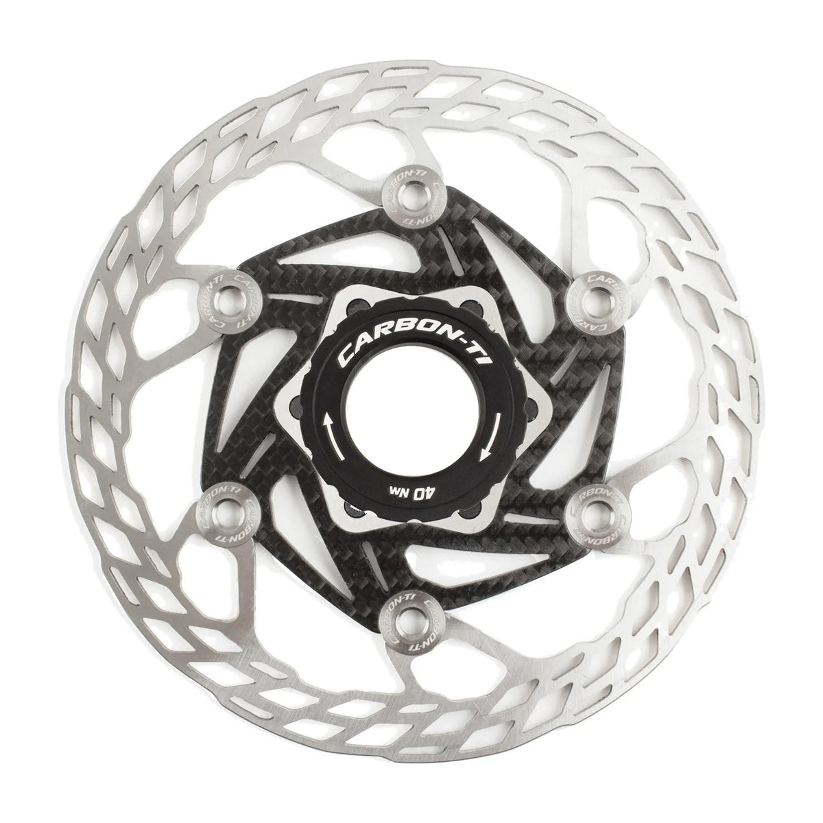 Carbon-Ti X-Rotor SteelCarbon 3 140 mm Center Lock brake rotor, three-quarter view.