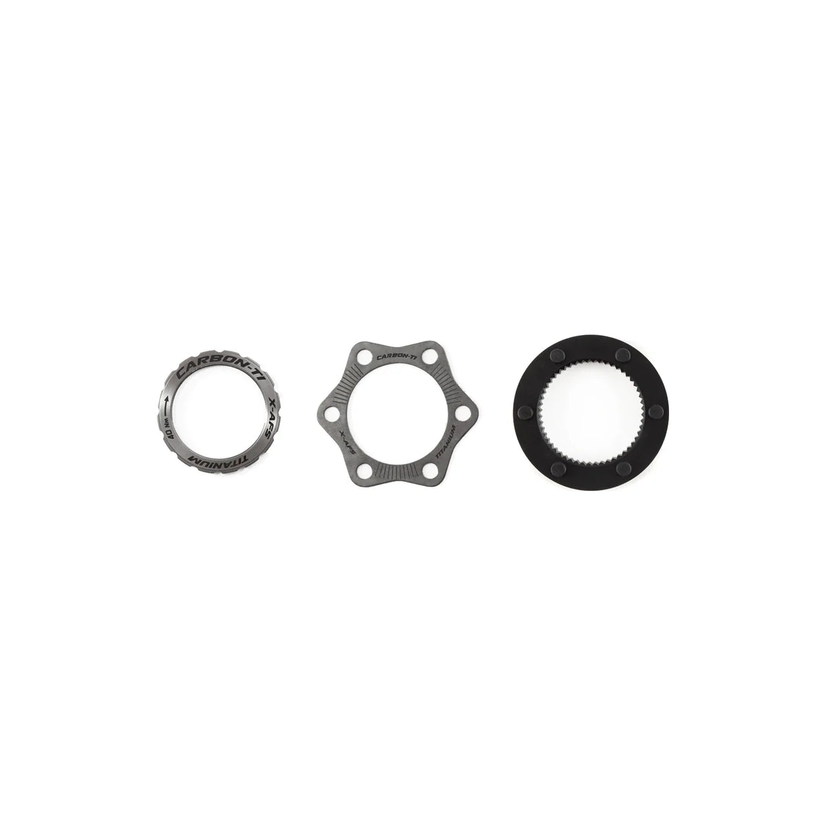 Carbon-Ti X-Rotor X-AFS Adapter Kit: the lockring, the protection plate and the adapter.