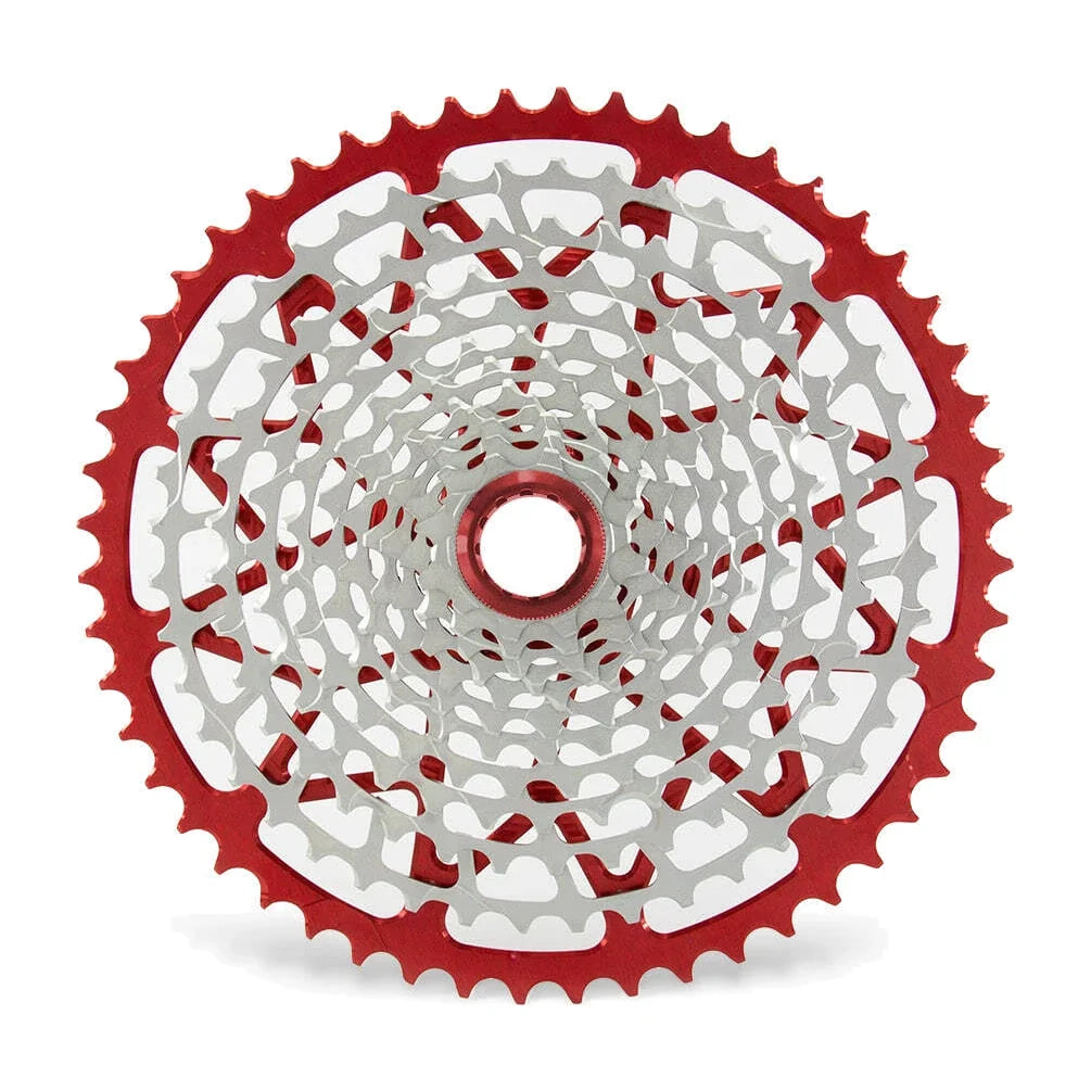 Garbaruk 12-Speed Cassette for Shimano Micro Spline in Red.