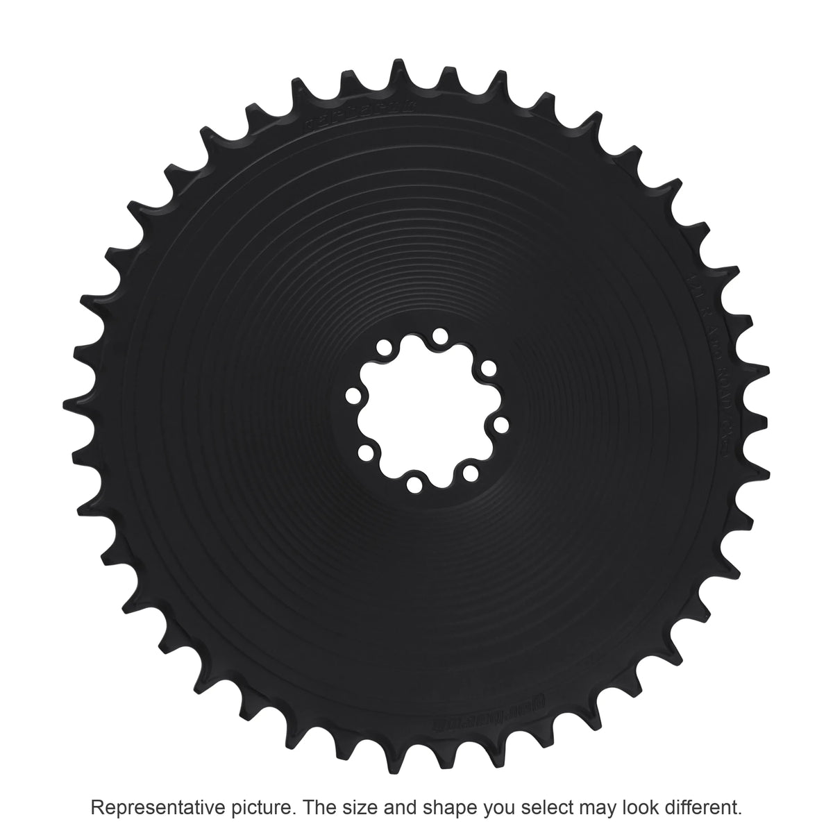 Garbaruk DM Road AERO Chainring for SRAM 8-Bolt in Matte Black, hero view.