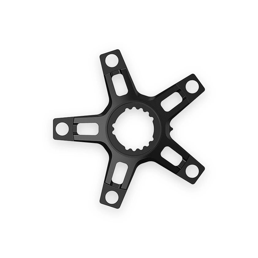 Ingrid 110x5 BCD spider in Black, seen face on with its five chainring arms.