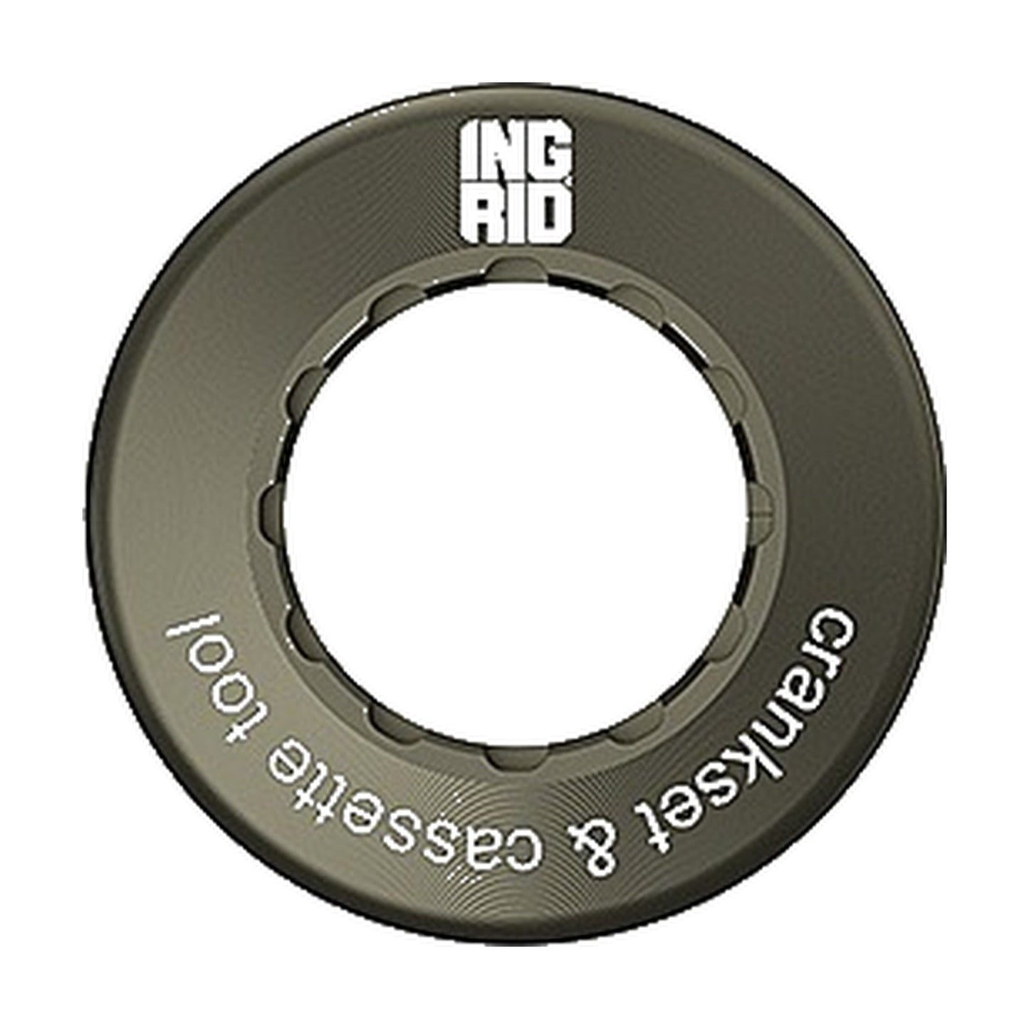 Ingrid crankset & cassette lock-ring tool, top view showing the splined interface