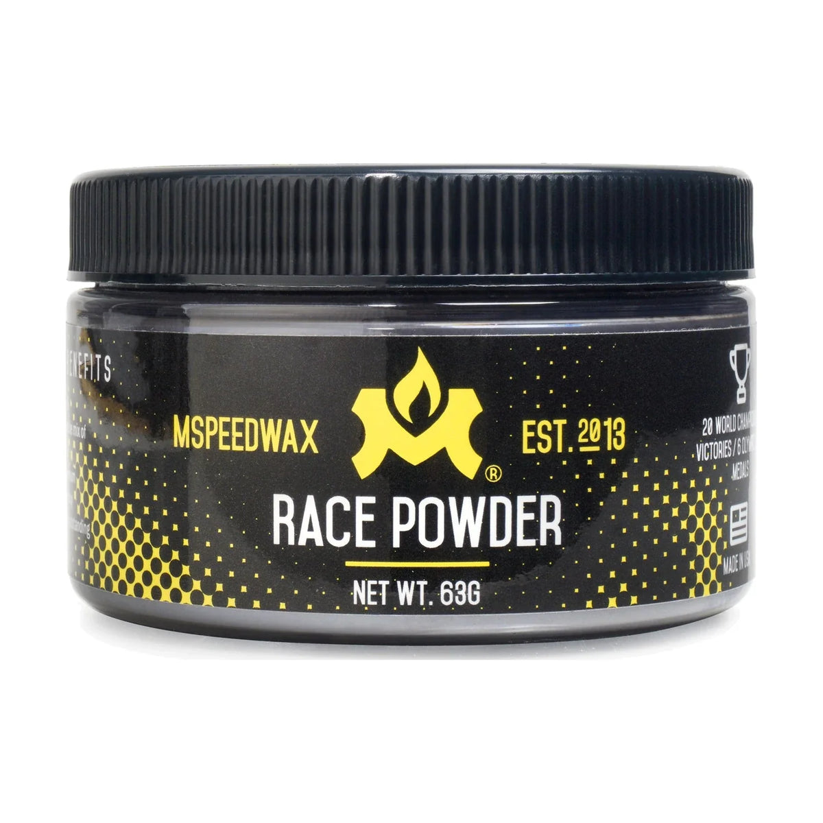 MSPEEDWAX Race Powder, 63 g jar, front.